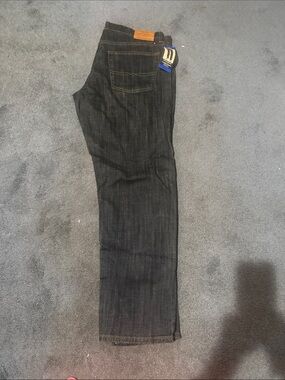 Lucky Brand Men's Straight Dark Black Jeans with Leather Patch